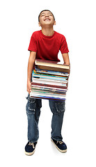 Image showing asian boy with stack of books