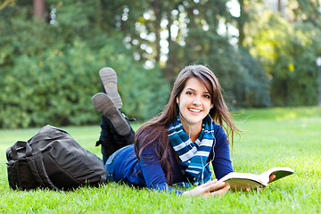 Image showing Mixed race ollege student studying