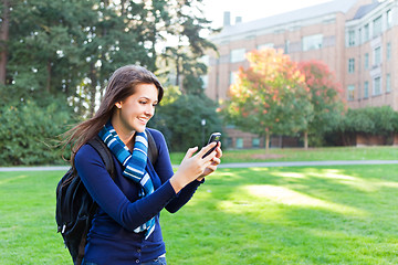 Image showing Mixed race student texting