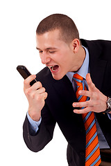 Image showing  male yelling at the cellphone