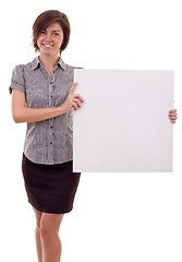 Image showing woman holding a blank billboard