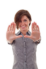 Image showing business woman making hands frame