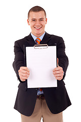 Image showing  man holding a blank clipboard