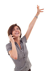 Image showing woman on the phone winning