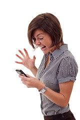 Image showing  woman shouting to a mobile