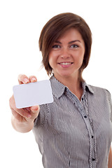 Image showing business woman holding card