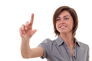 Image showing woman pressing imaginary button