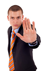 Image showing angry young male saying stop