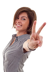 Image showing woman making the victory sign