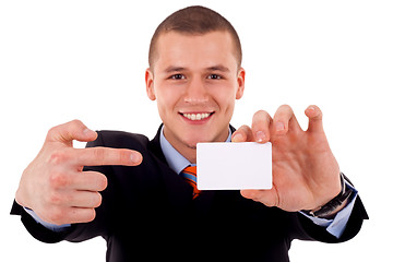 Image showing man shows his business card