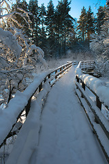 Image showing Wooden snovy bridge