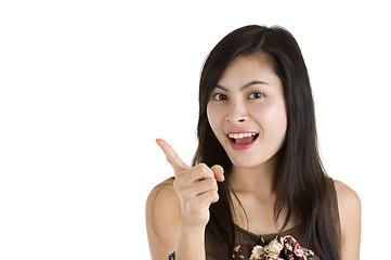 Image showing woman with finger raised