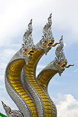 Image showing Three naga head in thai temple 