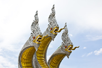 Image showing Three naga head in thai temple 