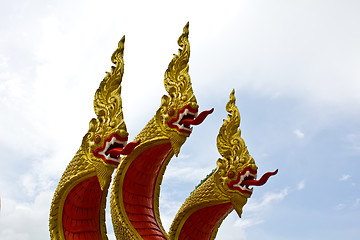 Image showing Three naga head in thai temple 