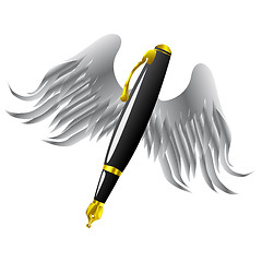 Image showing Golden pen and wings