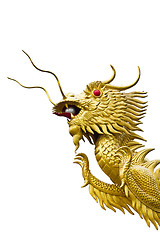 Image showing Golden dragon head  statue on white backgroud