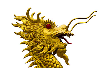 Image showing Golden dragon head  statue on white backgroud