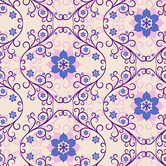 Image showing Seamless pink-blue floral pattern