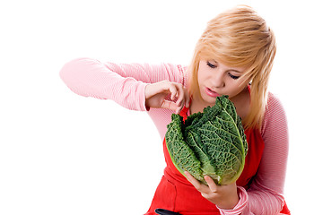 Image showing woman with fresh savoy cabbage