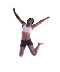 Image showing Athlete african woman jumping