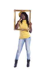 Image showing young woman inside a picture frame