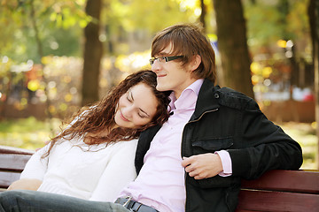 Image showing Young serene couple in park