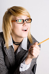 Image showing businesswoman with pencil