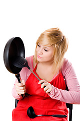 Image showing  housewife with kitchen utensil