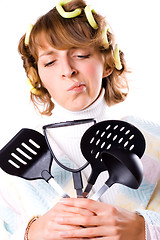 Image showing housewife with kitchen utensil