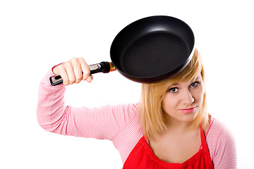 Image showing housewife with pan