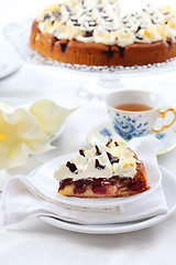 Image showing Cherry sponge cake with cream