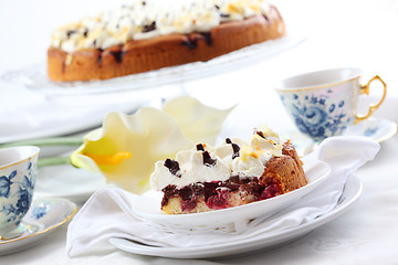 Image showing Cherry sponge cake with cream