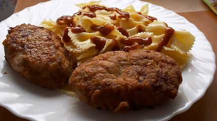 Image showing Pasta and rissole