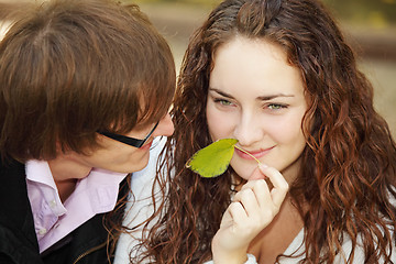 Image showing Young romantic couple in park