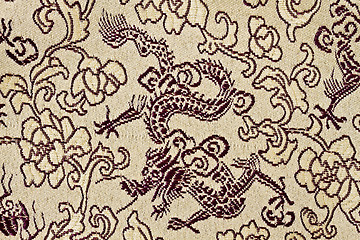 Image showing fabric texture of chinese dragons and flowers 