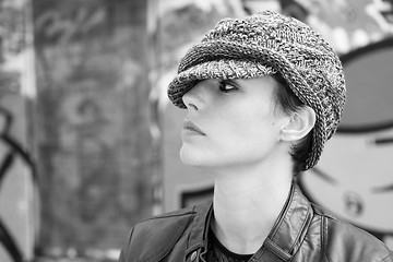 Image showing Woman wearing a wool cap