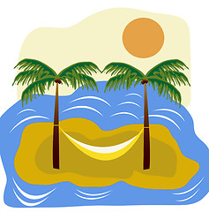 Image showing Sea island with palm and hammock