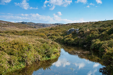 Image showing Landscape with river and blue sky