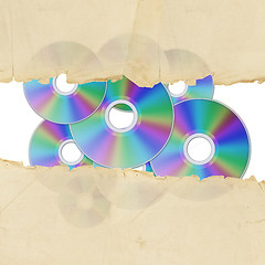 Image showing vintage torn paper and cd