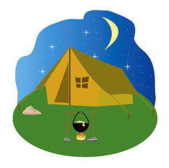 Image showing Tent costing meadow and campfire