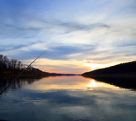 Image showing fishing on evening river