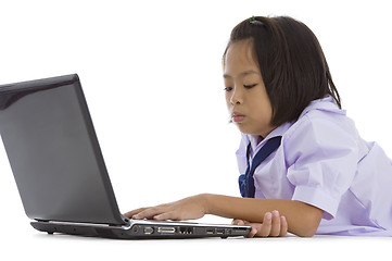 Image showing asian schoolgirl with laptop