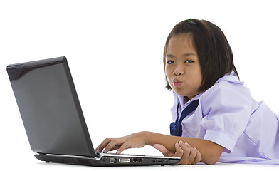 Image showing asian schoolgirl with laptop