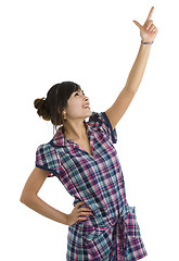 Image showing woman pointing up at something