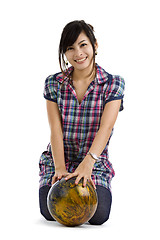 Image showing pretty woman with bowling ball