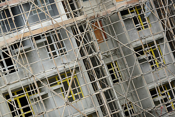 Image showing bamboo scaffolding in construction site