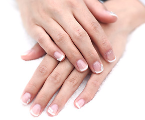 Image showing Woman's hand with French manicure