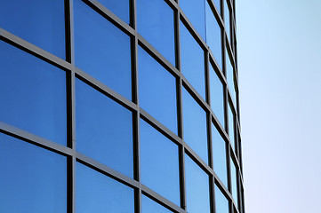 Image showing Curved exterior windows of a modern commercial office building 