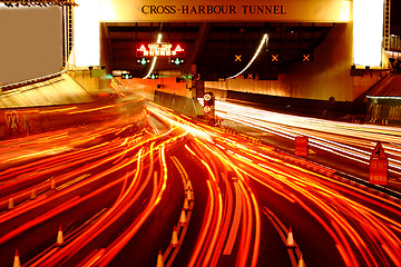 Image showing busy traffic hour in cross harbour tunnel